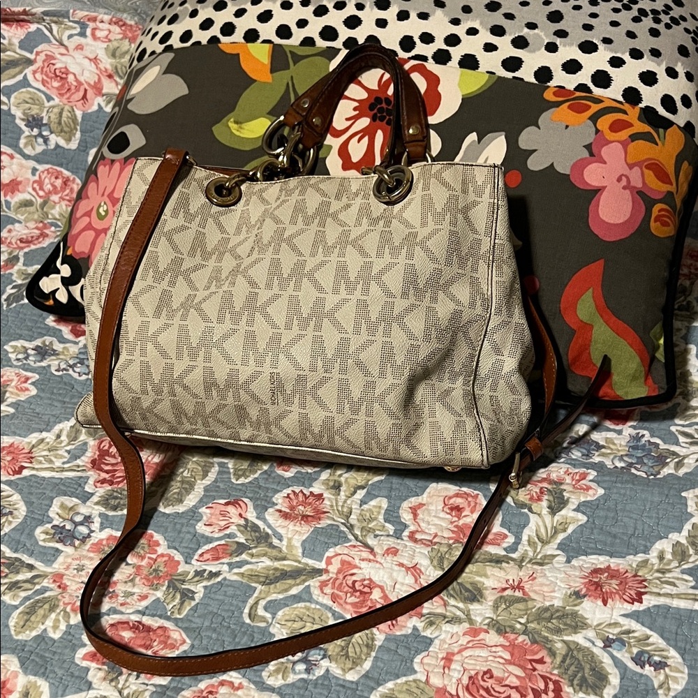 Michael Kors Monogram Beige and Brown Shoulder Bag